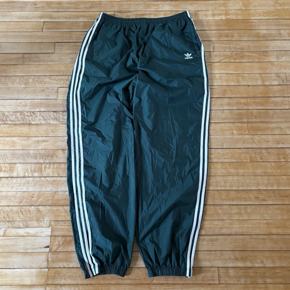 VTG Adidas Baggy Track Pants Green 3 Stripe Hip Hop y2k Skater Size 2XL (34x33)